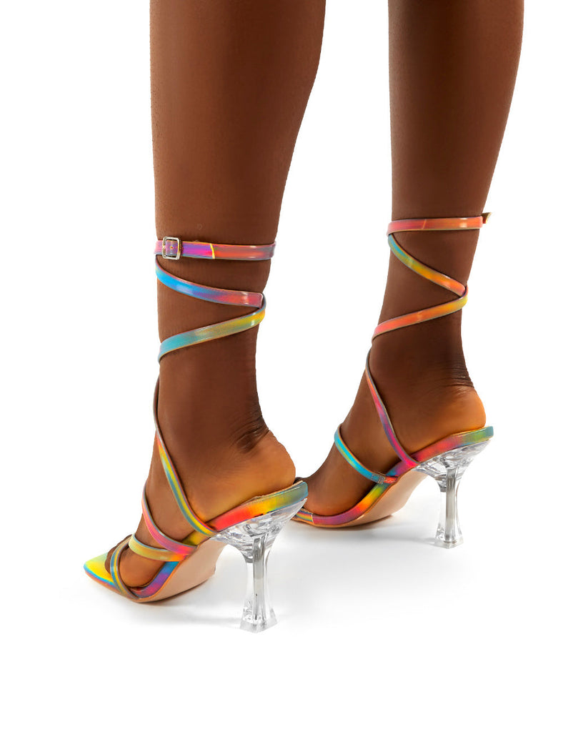 Fashion holographic strappy heels