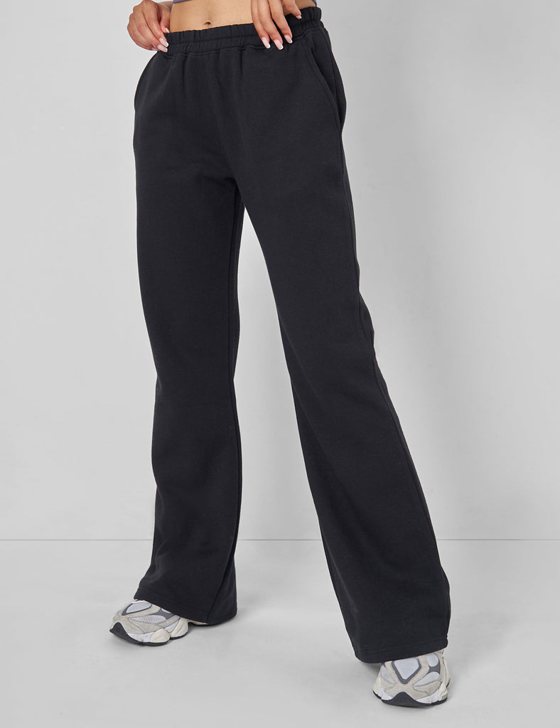 Black Wide Leg Co-ord Set Sweatpants|230643501-Jet-Black