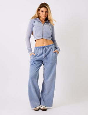 Kaiia Logo Wide Leg Joggers Washed Blue