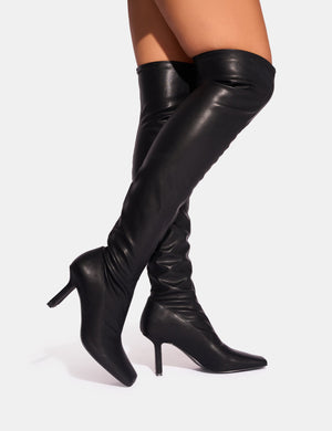 Electra Black Square Toe Mid Heeled Over The Knee Boots