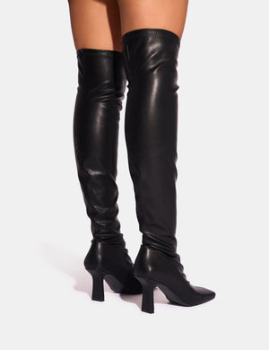 Electra Black Square Toe Mid Heeled Over The Knee Boots