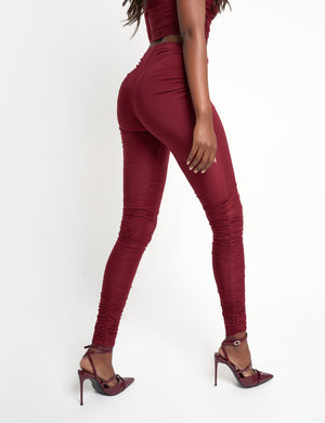 Slinky Ruched Trouser Co Ord Burgundy