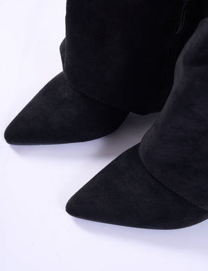 Say Yes Black Faux Suede Padlock Fold Over Knee High Boots