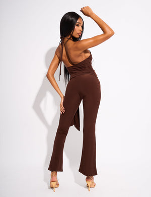 Tie Back Belted Jumpsuit Chocolate