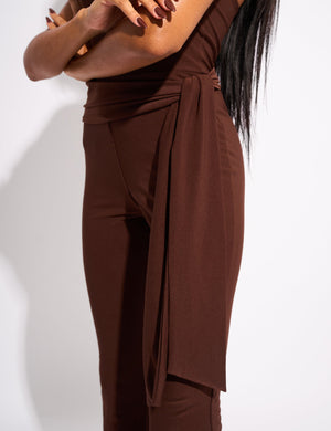 Tie Back Belted Jumpsuit Chocolate