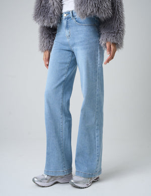 Wide Leg High Rise Denim Jeans Blue