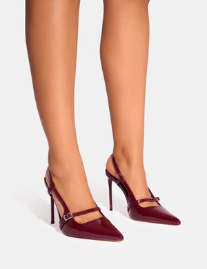 Forget Me Not Burgundy Embellished Buckle Detail Sling Back Court Heels