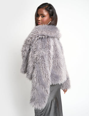 Short Shaggy Faux Fur Jacket Grey