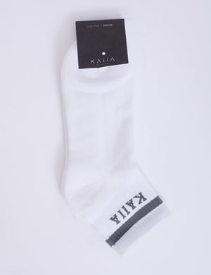 One Pair Kaiia Logo Sports Stripe Socks White & Grey