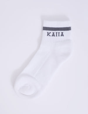 One Pair Kaiia Logo Sports Stripe Socks White & Grey