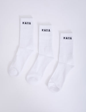 Pack of Three Kaiia Logo Longline Socks White & Black