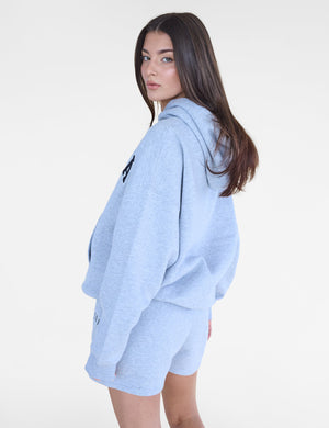 Kaiia Slogan Oversized Hoodie Grey Marl & Black