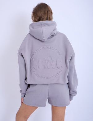 Kaiia Embossed Bubble Logo Oversized Hoodie Slate Grey & Pink