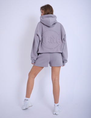 Kaiia Embossed Bubble Logo Oversized Hoodie Slate Grey & Pink