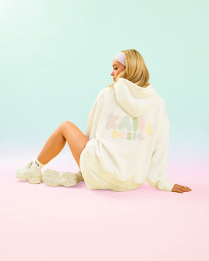 Kaiia Design Bubble Logo Oversized Hoodie Off White & Rainbow