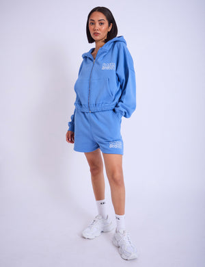 Kaiia Studio Cropped Oversized Zip Up Hoodie Blue