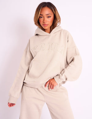 Kaiia Slogan Oversized Hoodie Sand