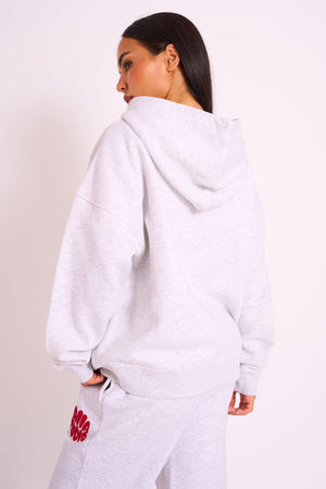 Kaiia Studio Bubble Logo Zip Up Hoodie Grey Marl & Red