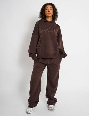 Kaiia Slogan Oversized Hoodie Mocha