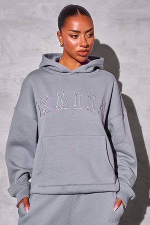 Kaiia Slogan Oversized Hoodie Dove Grey