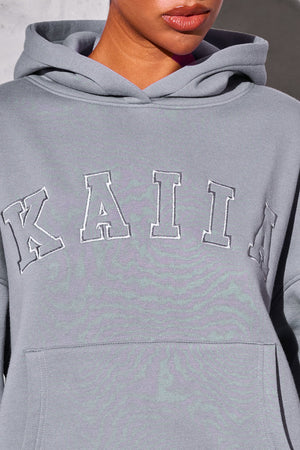 Kaiia Slogan Oversized Hoodie Dove Grey