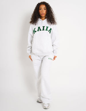 Kaiia Slogan Oversized Hoodie Light Grey Marl & Forest Green