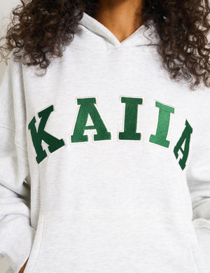 Kaiia Slogan Oversized Hoodie Light Grey Marl & Forest Green