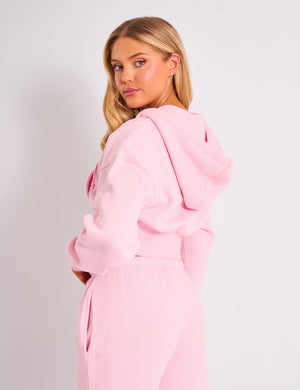 Kaiia Studio Logo Cropped Zip Up Hoodie Light Pink