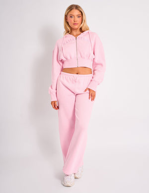 Kaiia Studio Logo Cropped Zip Up Hoodie Light Pink