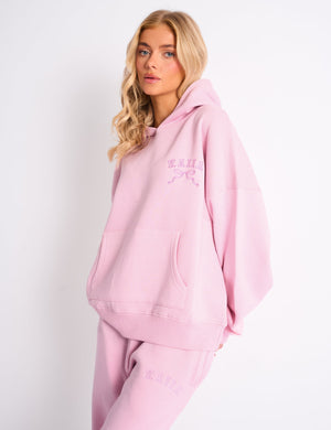 Kaiia Bow Embroidered Oversized Hoodie Baby Pink