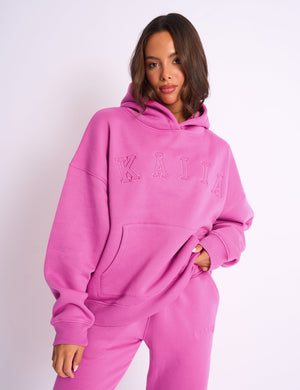 Kaiia Slogan Oversized Hoodie Bubblegum Pink