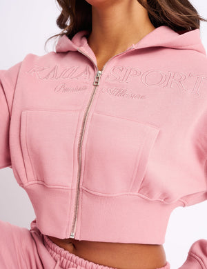 Kaiia Studio Cropped Zip Up Hoodie Blusher