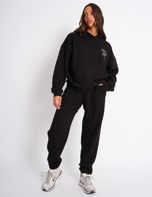 Kaiia Bow Embroidered Oversized Hoodie Black & White