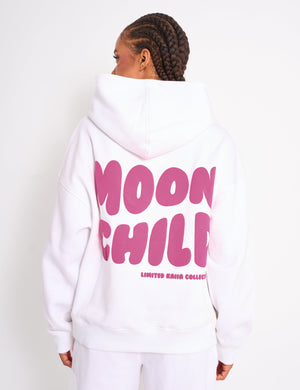 Kaiia Star Graphic Oversized Hoodie White & Hot Pink