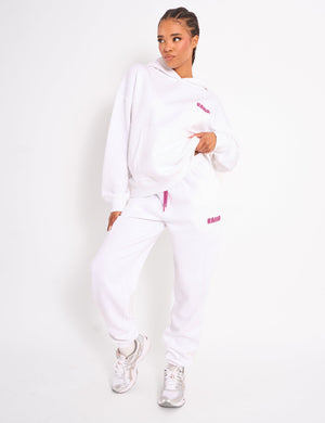 Kaiia Star Graphic Oversized Hoodie White & Hot Pink