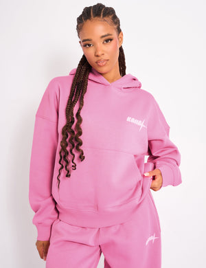 Kaiia Star Contrast Hood Oversized Hoodie Pink