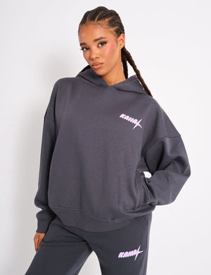 Kaiia Star Ombre Graphic Oversized Hoodie Charcoal