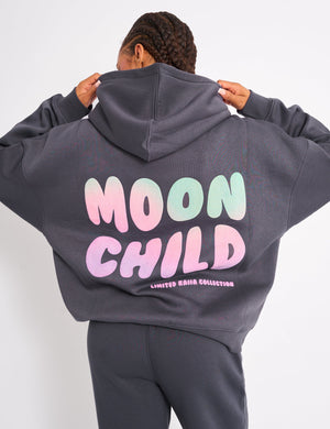 Kaiia Star Ombre Graphic Oversized Hoodie Charcoal