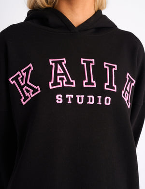 Kaiia Slogan Oversized Hoodie Black & Pink