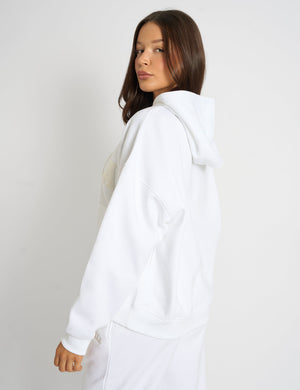 Kaiia Borg Slogan Oversized Hoodie Cream