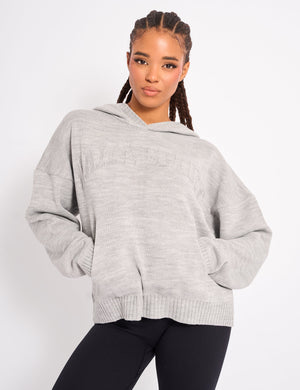 Kaiia Sport Knitted Hoodie Soft Grey