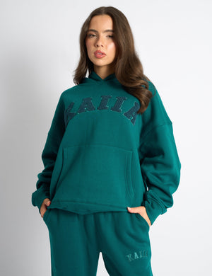 Kaiia Borg Slogan Oversized Hoodie Teal