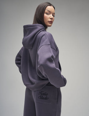 Kaiia Studio Script Logo Oversized Hoodie Dark Grey