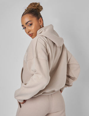 Kaiia Slogan Oversized Hoodie Stone