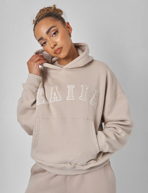 Kaiia Slogan Oversized Hoodie Stone