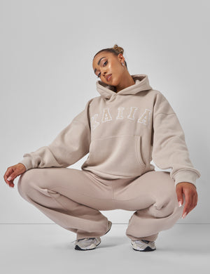 Kaiia Slogan Oversized Hoodie Stone