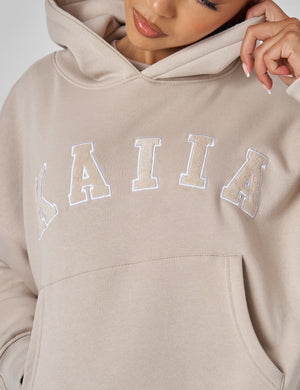 Kaiia Slogan Oversized Hoodie Stone