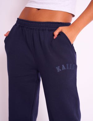 Kaiia Logo Wide Leg Sweat Pants Navy