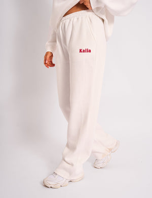 Kaiia Cherry Wide Leg Joggers Cream & Red