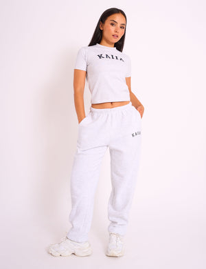 Kaiia Logo Cuffed Joggers Light Grey Marl